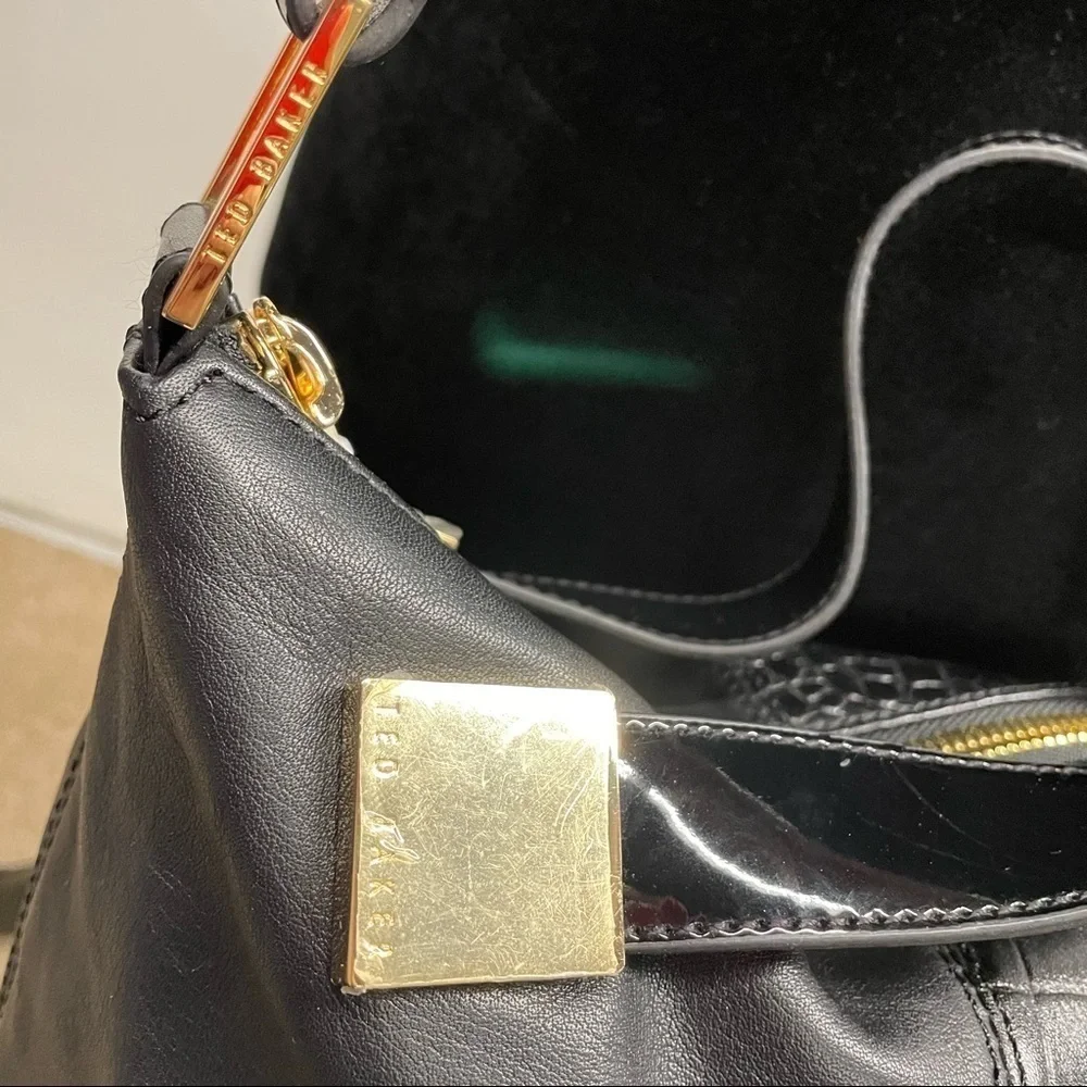 NWT Ted Baker Amelia Satchel Tote Black leather bag with gold hardware